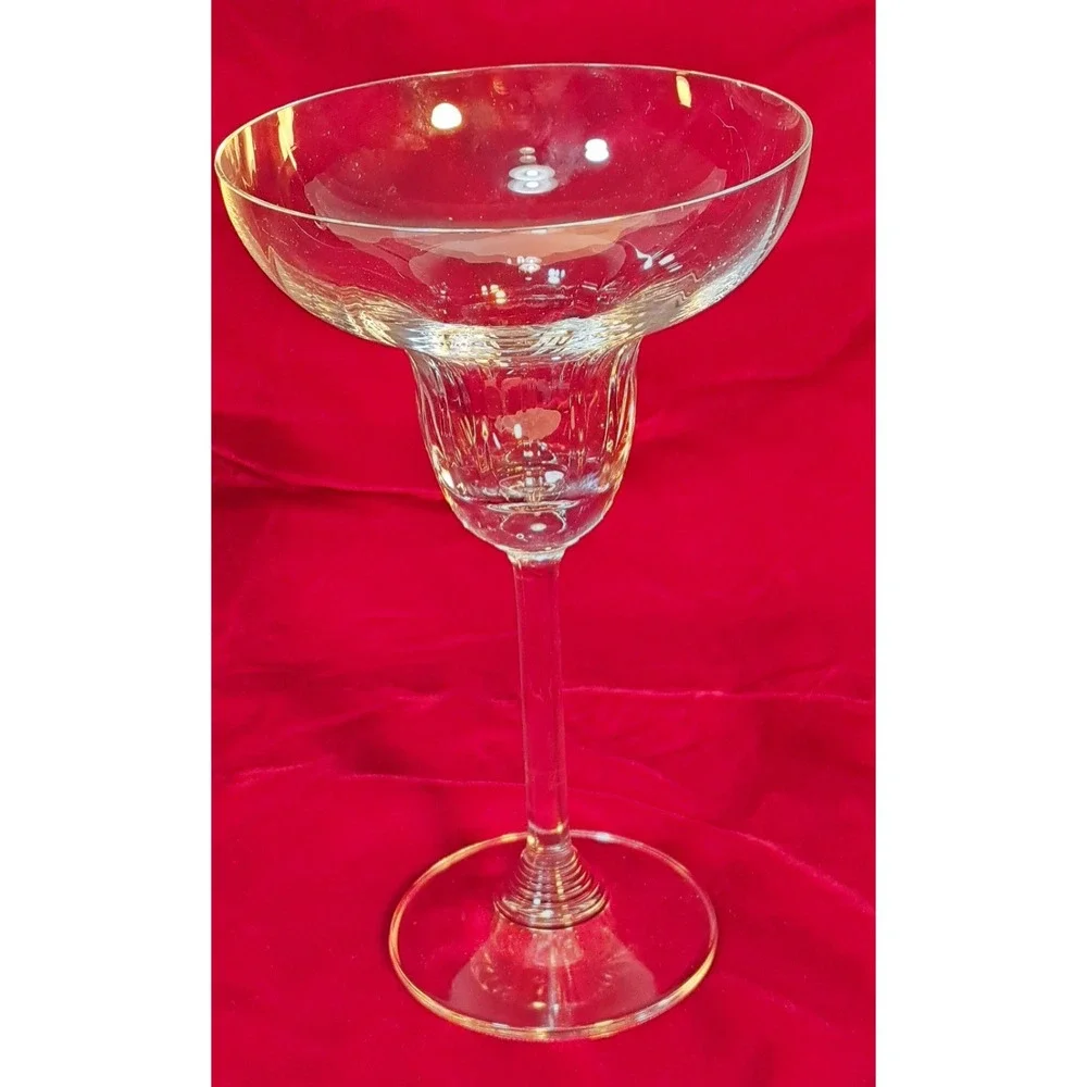 Set of 4 Clear Glass Margarita Glasses Ribbed Well Stemmed Barware Cocktail Set